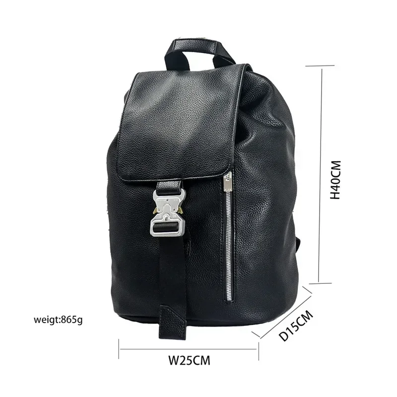 25ss Black ALYX Genuine Leather Backpack High Capacity Traveling