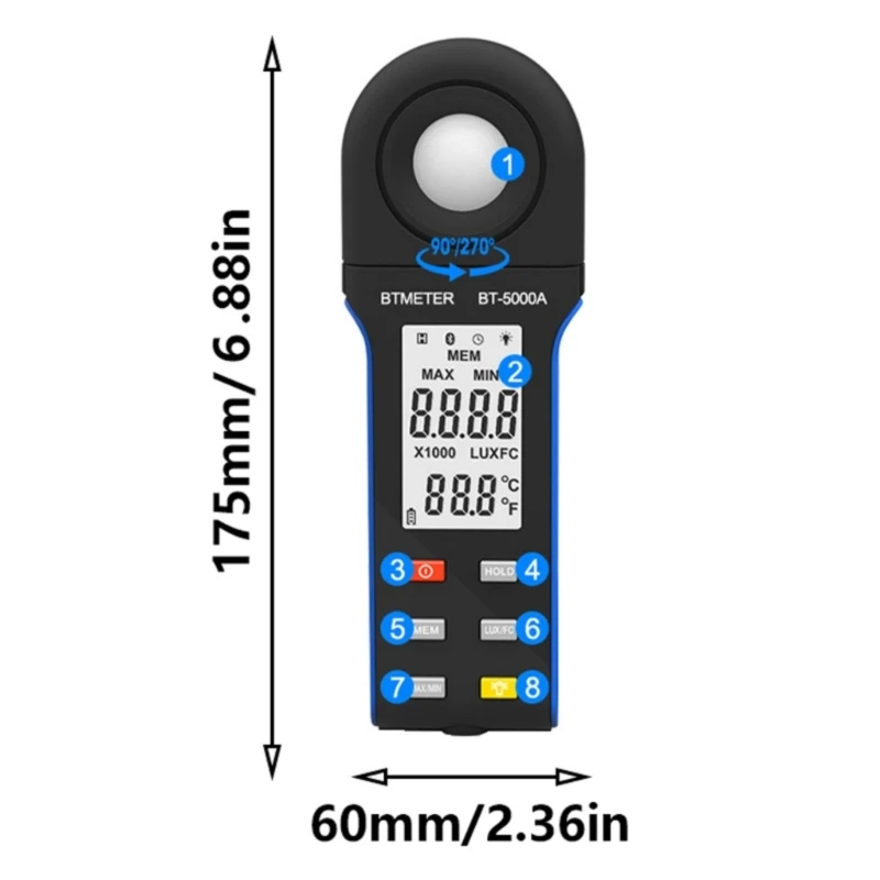 Handheld Digital Light Meter, Advanced Illuminance, Luxmeter with Wireless Connectivity, High Accuracy and Rotating Probe 6