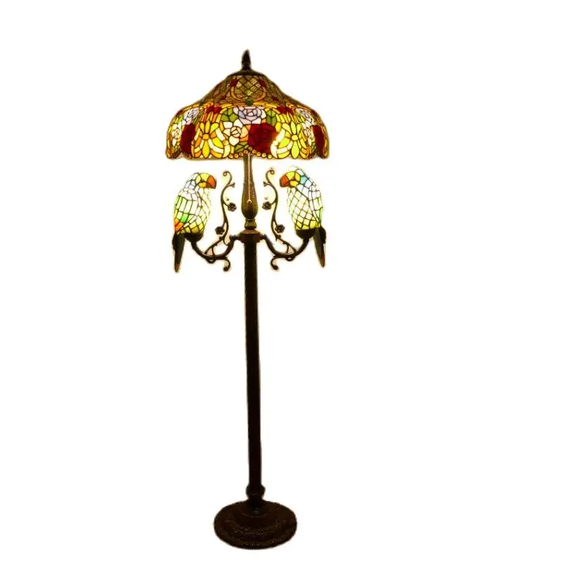 

Luxury Living Room Floor Lamp Stained Glass Sofa Corner Fancy Tiffany Vintage Parrot Standing Night Light D31004