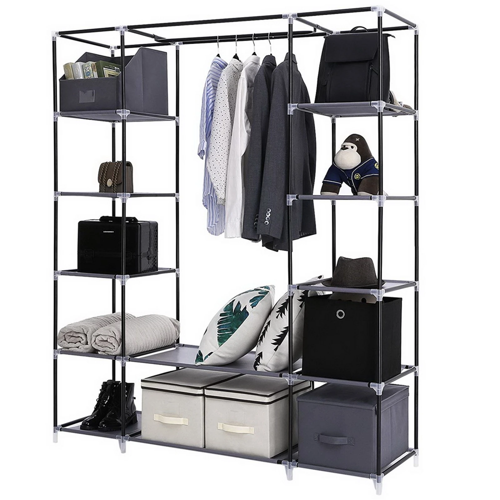 Portable wardrobe Non-woven wardrobe 5 layer 12 grid 150*45*175- gray 3