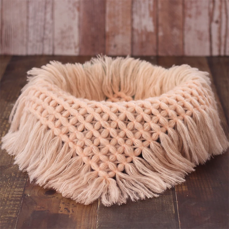 Newborn Baby Photography Blanket Basket Filler Mohair Knitted Mat 50cm Square Rug Photo Props Cushion Tassels Decoration Blanket - 3