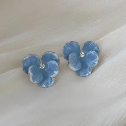 White Enamel Multi-layered Floral Stud Earrings for Women - Unique Folded Design (661688)