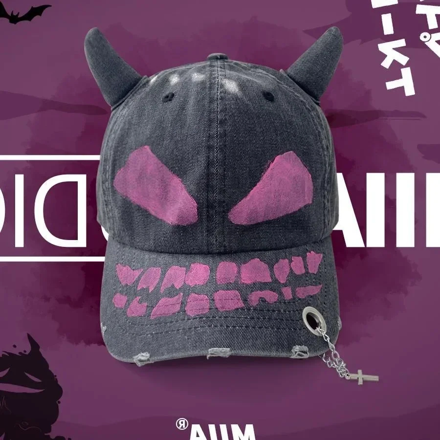 Y2k Wasteland Wind 3D Ear Hand-painted Hole Baseball Hat Street Trend Men Women Personality Adjustable Casual Hip-hop Caps Gorra 3