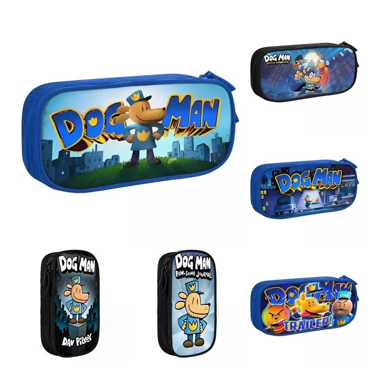 Dog Man Anime Blue Pencil Case Cartoon Pen Holder Bag Kids Big Capacity School Supplies Cosmetic Pencilcases