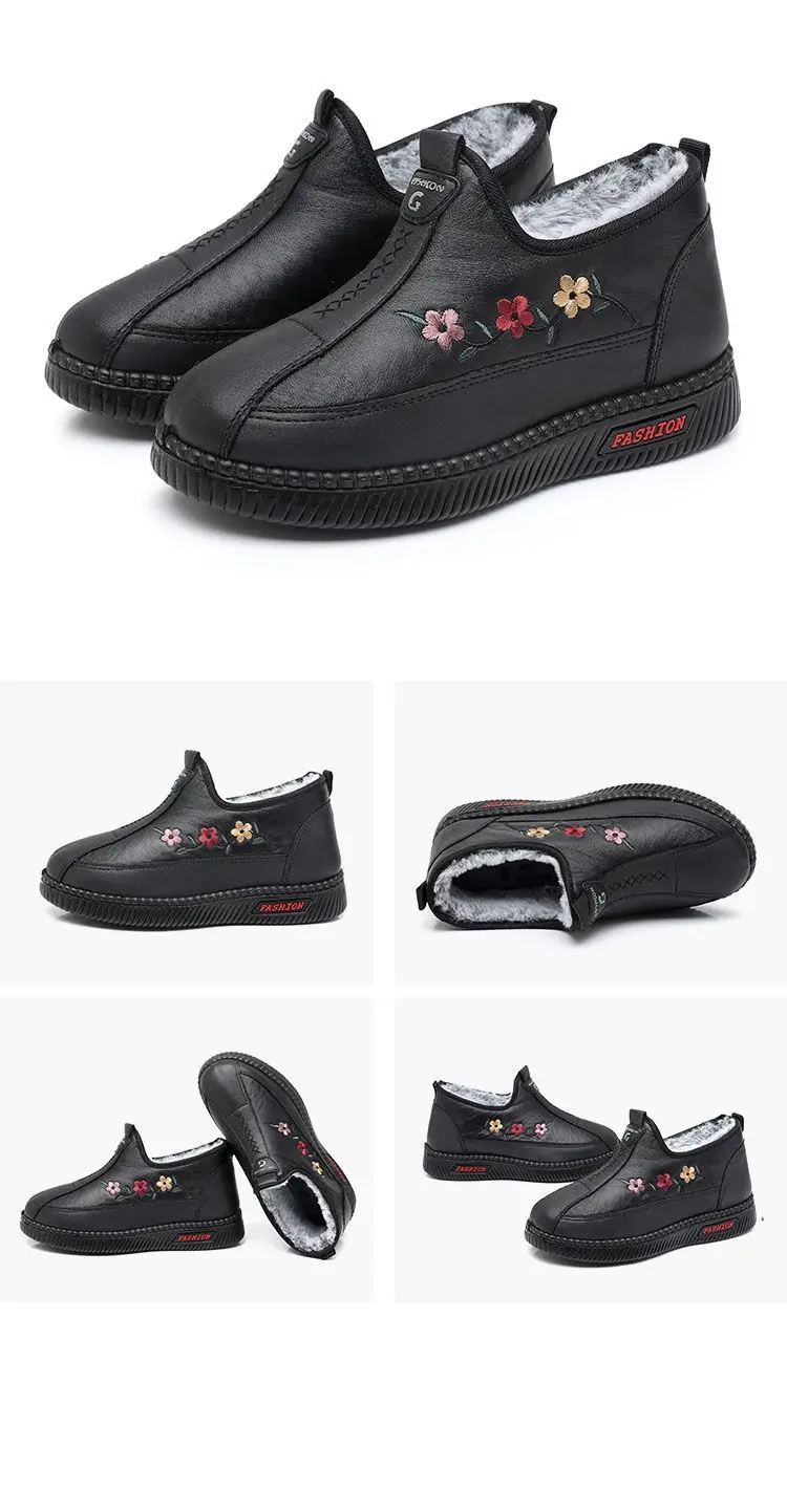 Damen-Mokassins aus dickem Fell mit Stickerei, Damen-Slip-on-Turnschuhe, Damenschuhe, Winter-Plüsch-Loafer, 2024, Mutter-Wohnungen – Detail 10