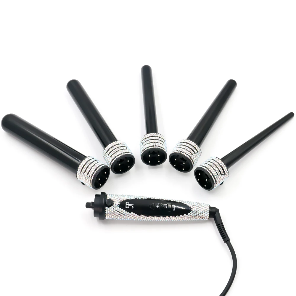 5 In 1 Curling Iron Wand Set 0.5 to 1.25 Inch Interchangeable Tourmaline Ceramic Barrels Temperature adjustment