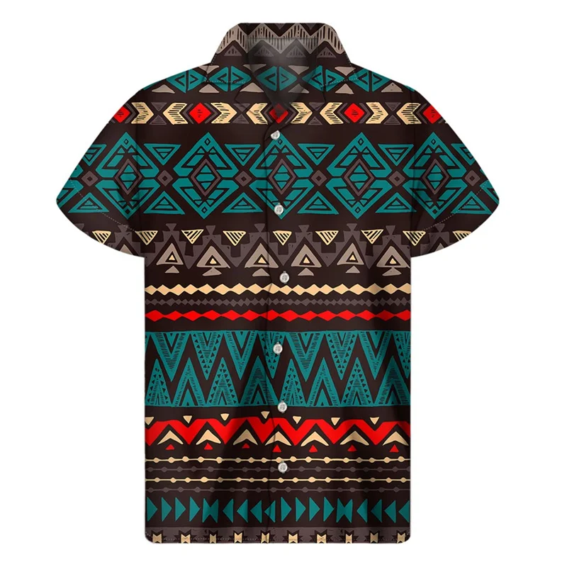 Retro Mexico Aztec 3D Print Hawaiian Shirts Men Colorful Ethnic Totem Graphic Lapel Button Shirt Street Short Sleeves Blouse