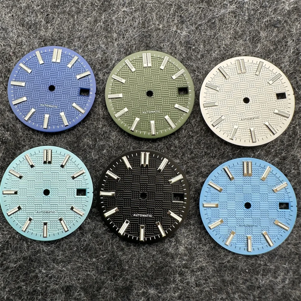 Watch Dial Accessories Watch Face Accessories 28.5mm Watch Dial Green Luminous Diving Watch Faces For NH35/NH36 Movement Pattern of Squares Accessories