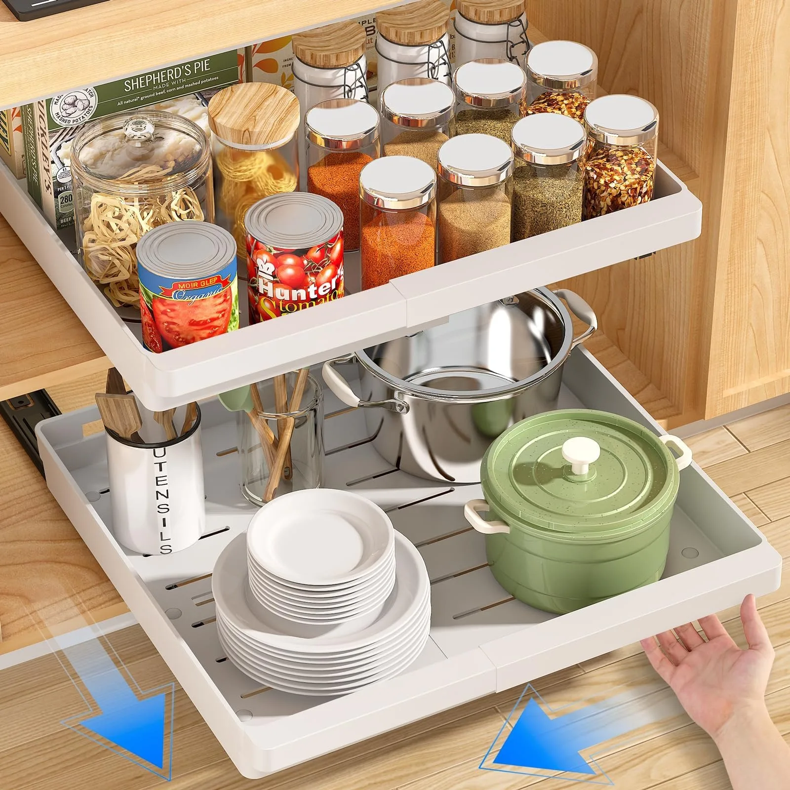 Telescopic Drawer Kitchen Organizer Self-Adhesive Cabinet Storage Rack Kitchen Spice Rack 2 Pack kitchen storage rack,spice rack