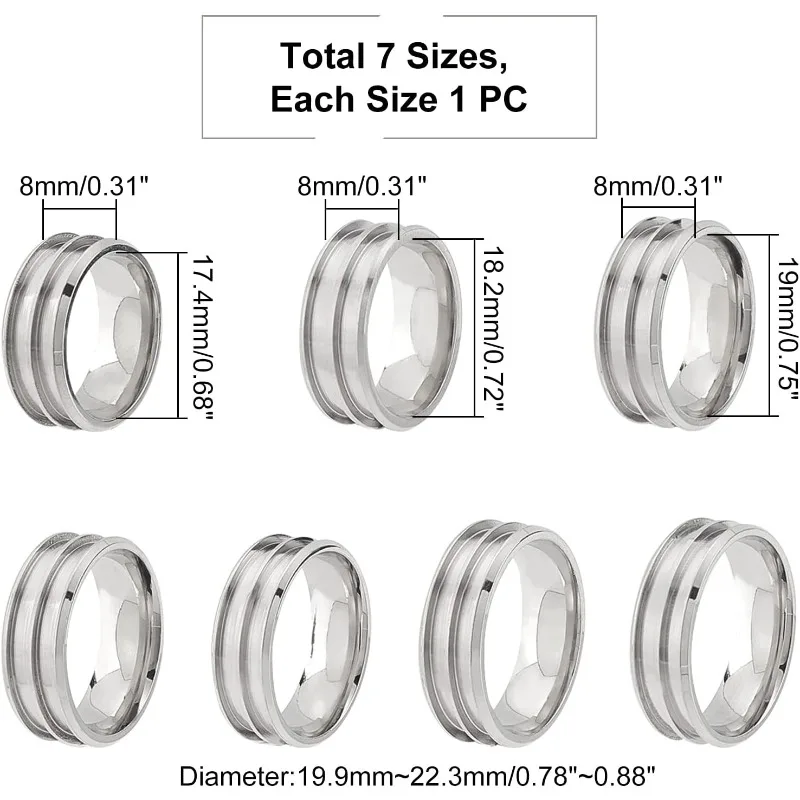 HOBBIESAY 5 misure, 5 anelli grezzi in acciaio inox, 16, 20 mm, anelli scanalati, rotondi, vuoti, per la creazione di gioielli, uomo e donna, regalo fai da te