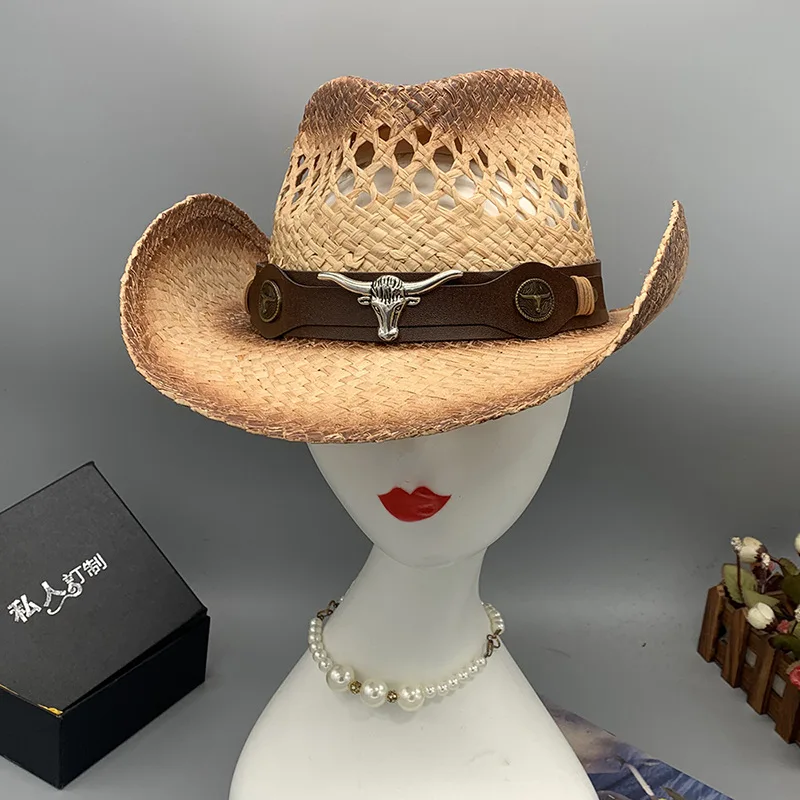 Cowboy straw hat Western cowboy big brim hat Retro vacation seaside sun protection breathable