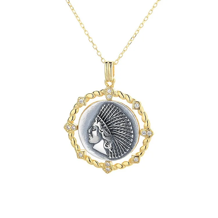 

N11 ZFSILVER 925 Silver Fashion Relief Figure Retro Gold Ancient Coin Necklace Pendant Without Chain Women Wedding Jewelry Girls