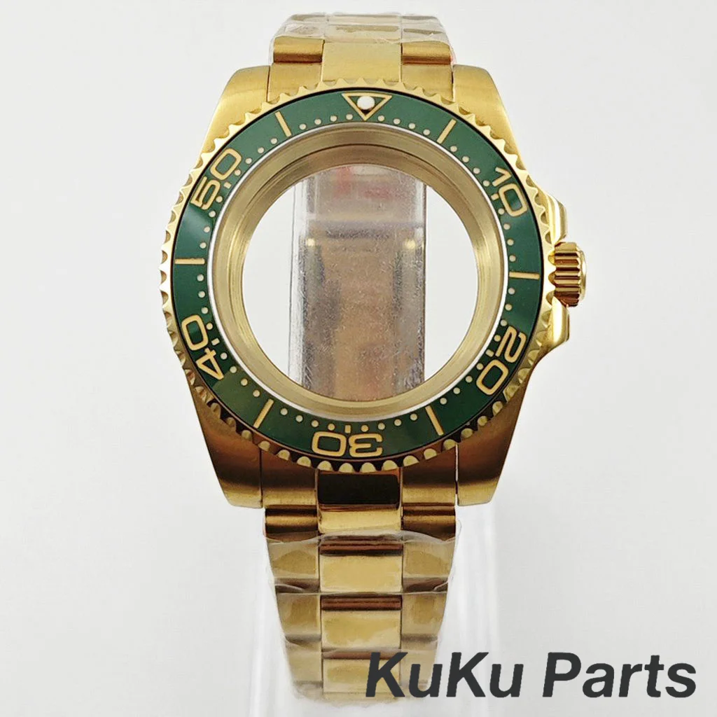 Gold 40MM Oyster Bracelet Sapphire Glass Waterproof Watch Case with 28.5mm Dial Compatibility