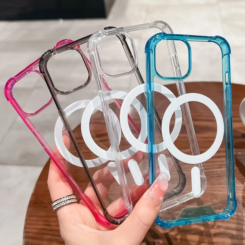 Per Iphone 14 13 12 11 Pro Max Plus Custodia Antiurto Air-Bag Crystal Acrilico Back Magnet Ricarica Wireless Per Magsafe Cover Shell