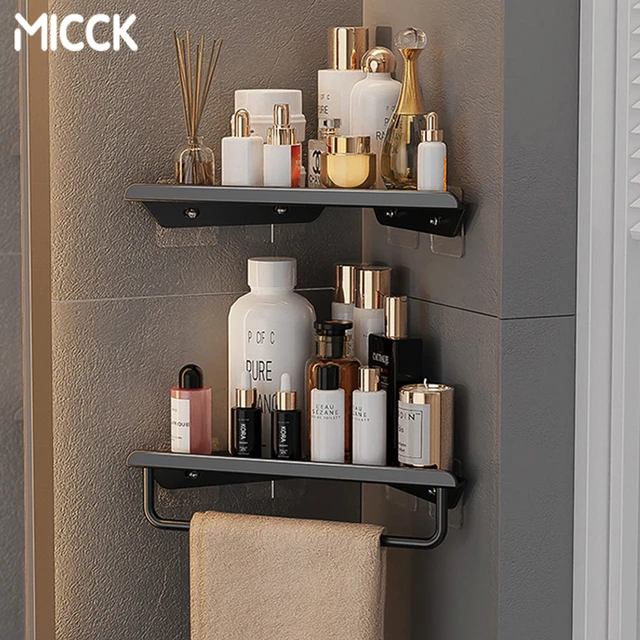 1pc Wall Mounted Bathroom Corner Storage Rack, Black Triangle Bathroom  Organizer For Household