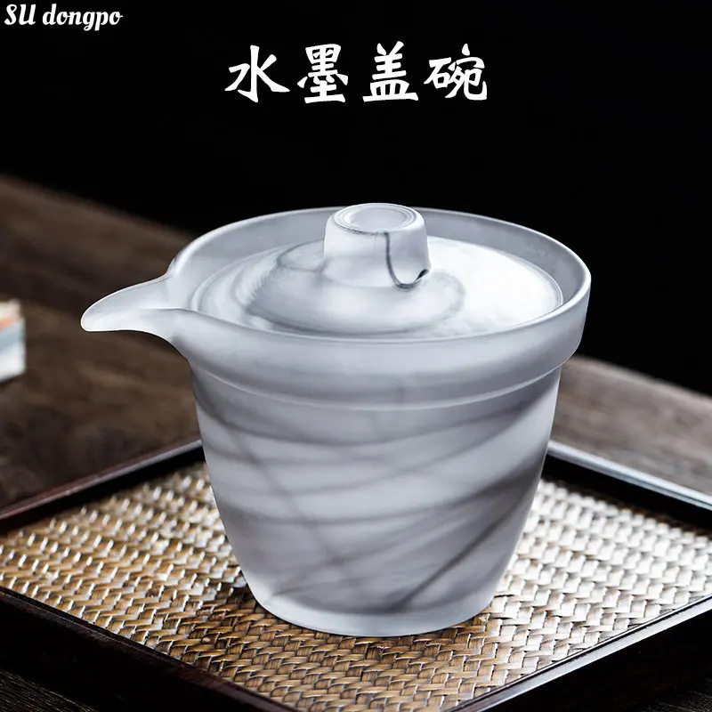 

150ml Coloured Glaze Ink and Wash Gaiwan Household Hand Grasping Bowl Tea Making Sancai Tea Bowl Thickened Glass Kung Fu Tea Set
