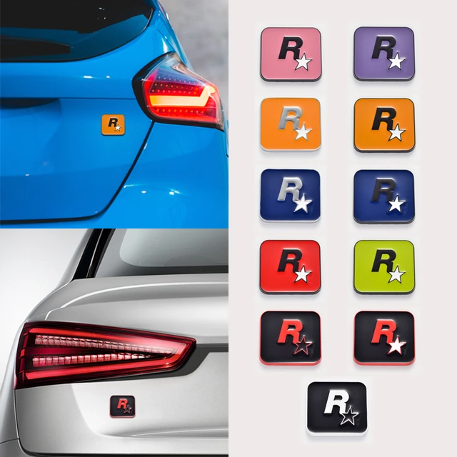 Car Styling Metal R Star Logo GTA pour voiture, emblème d'aile latérale  colorée, insigne de coffre arrière, couverture précieuse d'huile,  autocollant de décoration personnalisé - AliExpress