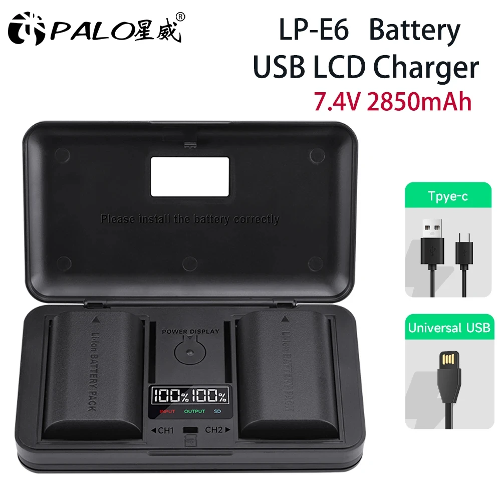 Bateria e Led Carregador Duplo Case Canon Eos 5ds r 5d Mark ii Iii iv 5d 6d 7d 70d 80d r5 r6 Xc10 Xc15 lp e6 Lp-e6 Lp-e6 Lp-e6n