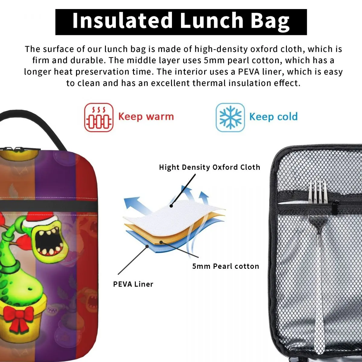 My Singing Monsters Games Thermal Insulated Lunch Bags for Travel Portable Food Bag Container Thermal Cooler Food Box