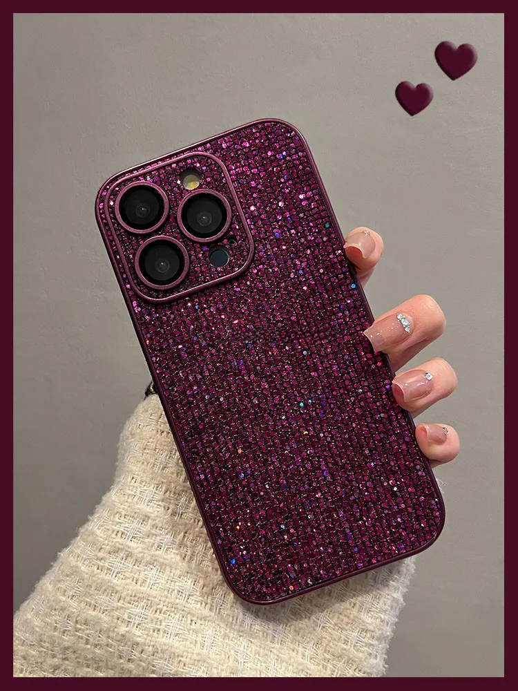 Meibaoshi Luxury Flash Diamond Advanced Purple Suitable for 14pro Phone Case iPhone 15promax Lens Film All_voghion.com