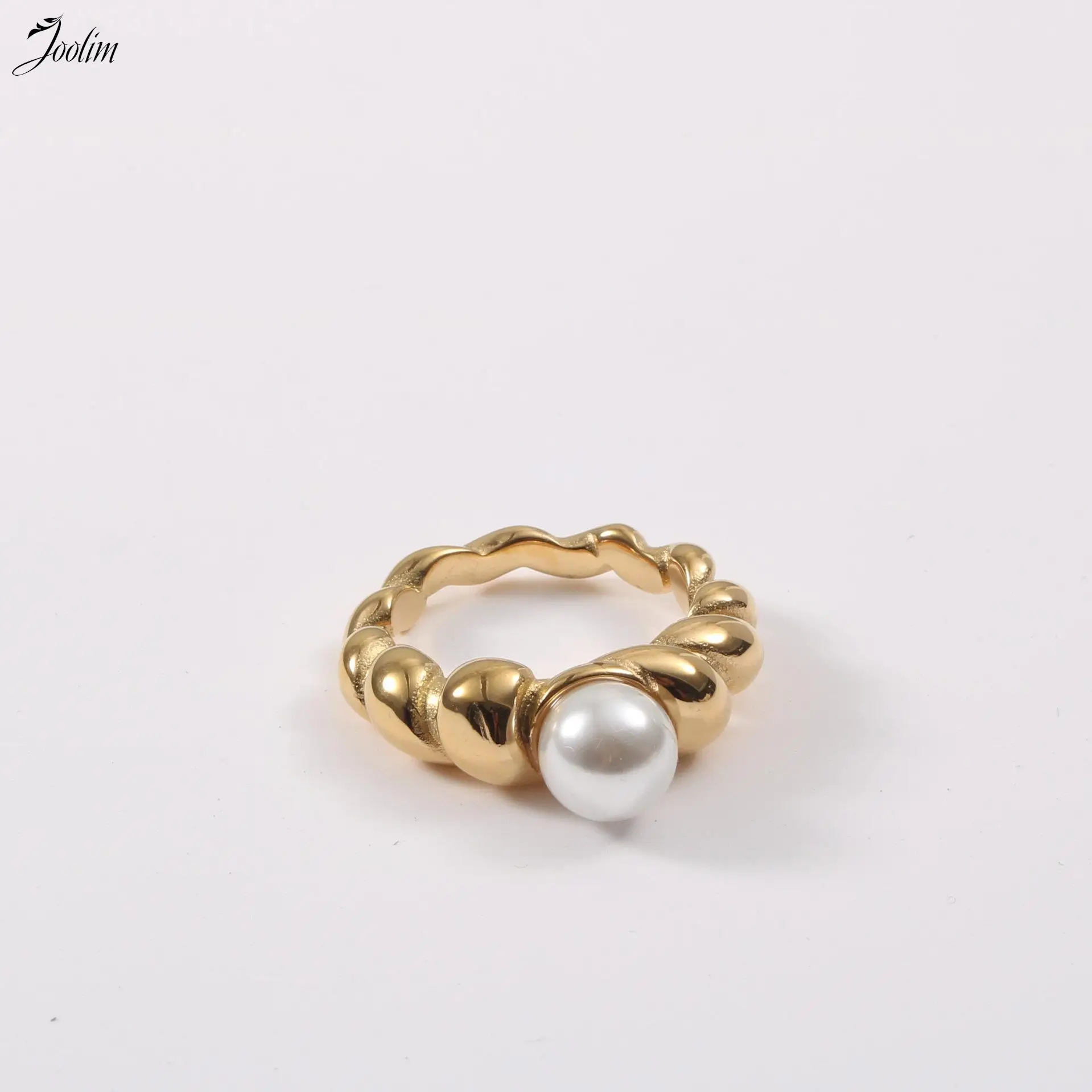 Joolim High End Gold Finish Non Tarnish Fashion Thick Twist Pearl Rings