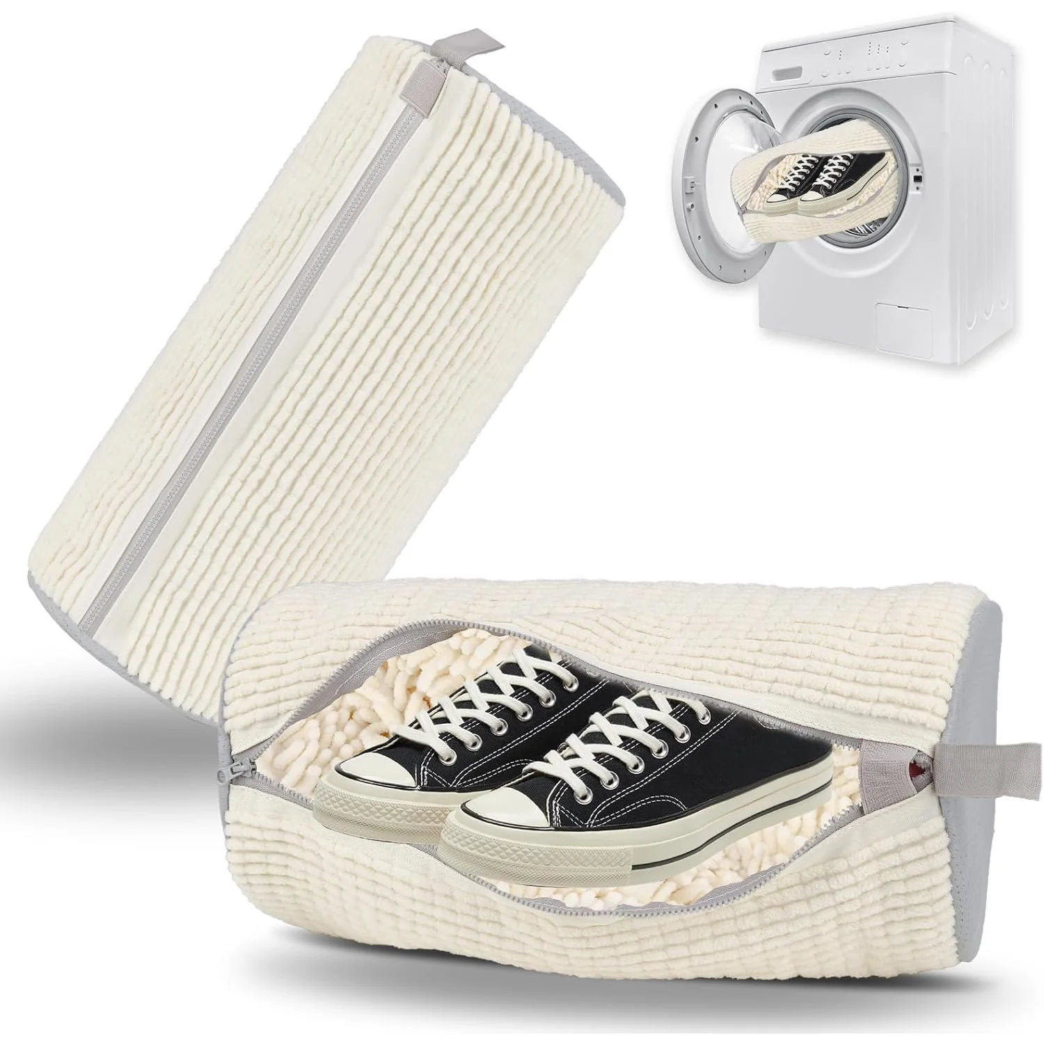 Sac de lavage pour chaussures, sac à chaussures réutilisable pour lave-linge et sèche-linge, sac de nettoyage de chaussures durable avec fermeture éclair