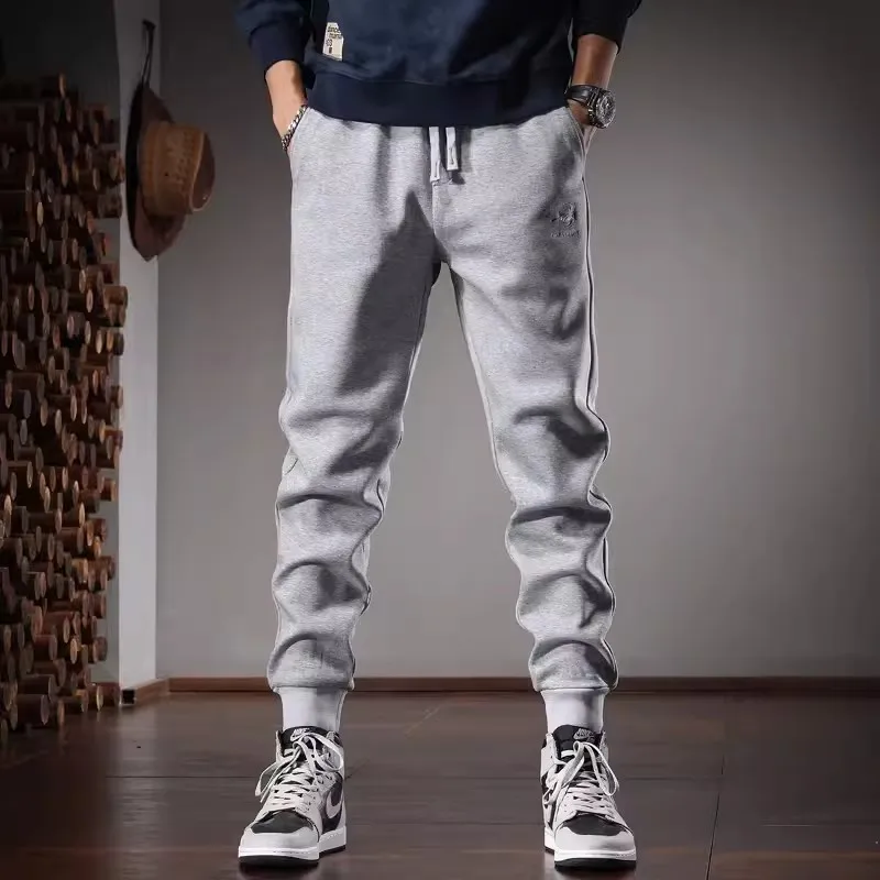 Black Sweatpants Men Autumn Clothing Casual Sports Slim Fit Pencil Pants Embroidery Elastic Waist Drawstring Jogging Trousers