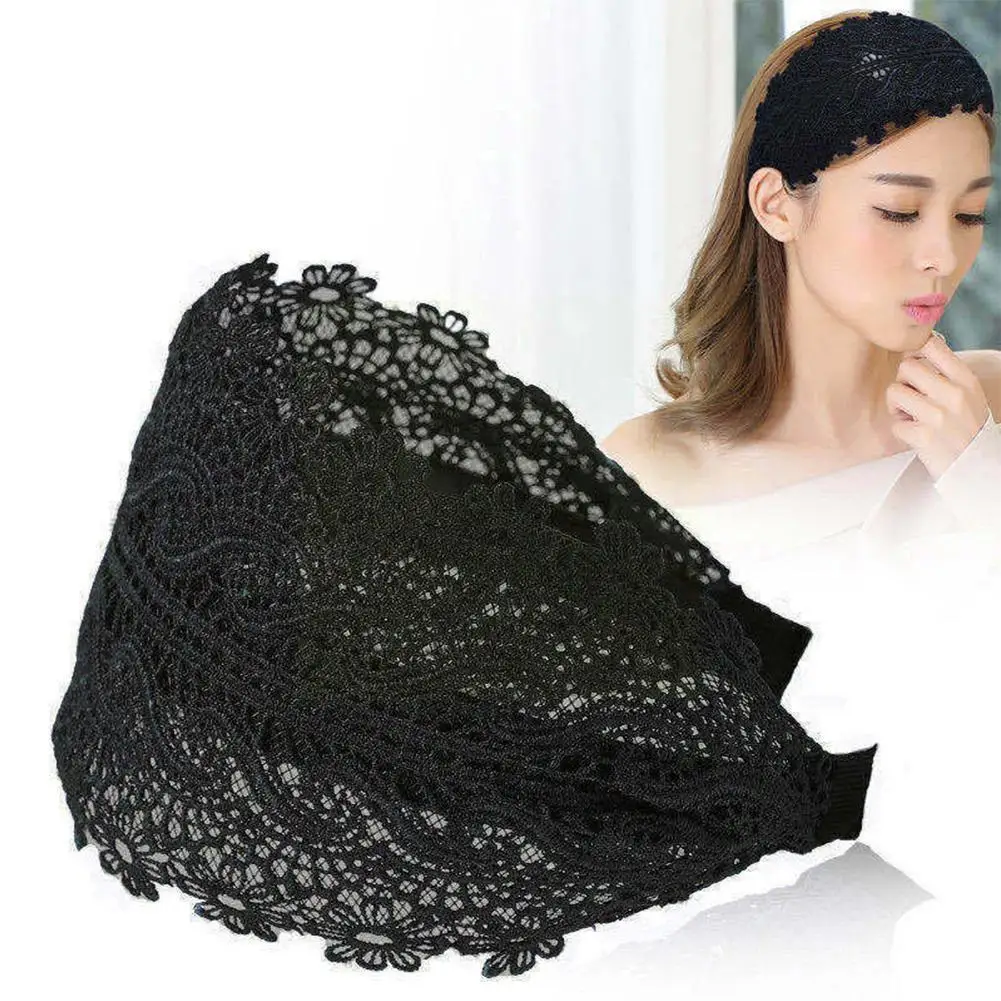 

Women's Decorative Pattern Lace Wide Hair Band Girl's Fashion Stretchy Turban Lace Headwrap Headband Bandanas Wide V6A5