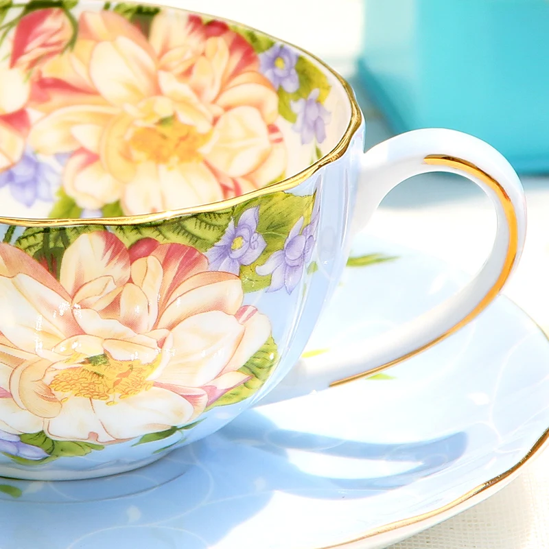 Fine Bone China Coffee Cup with Saucer Pumpkin Floral Design Porcelain Tea Cup Set 200ML