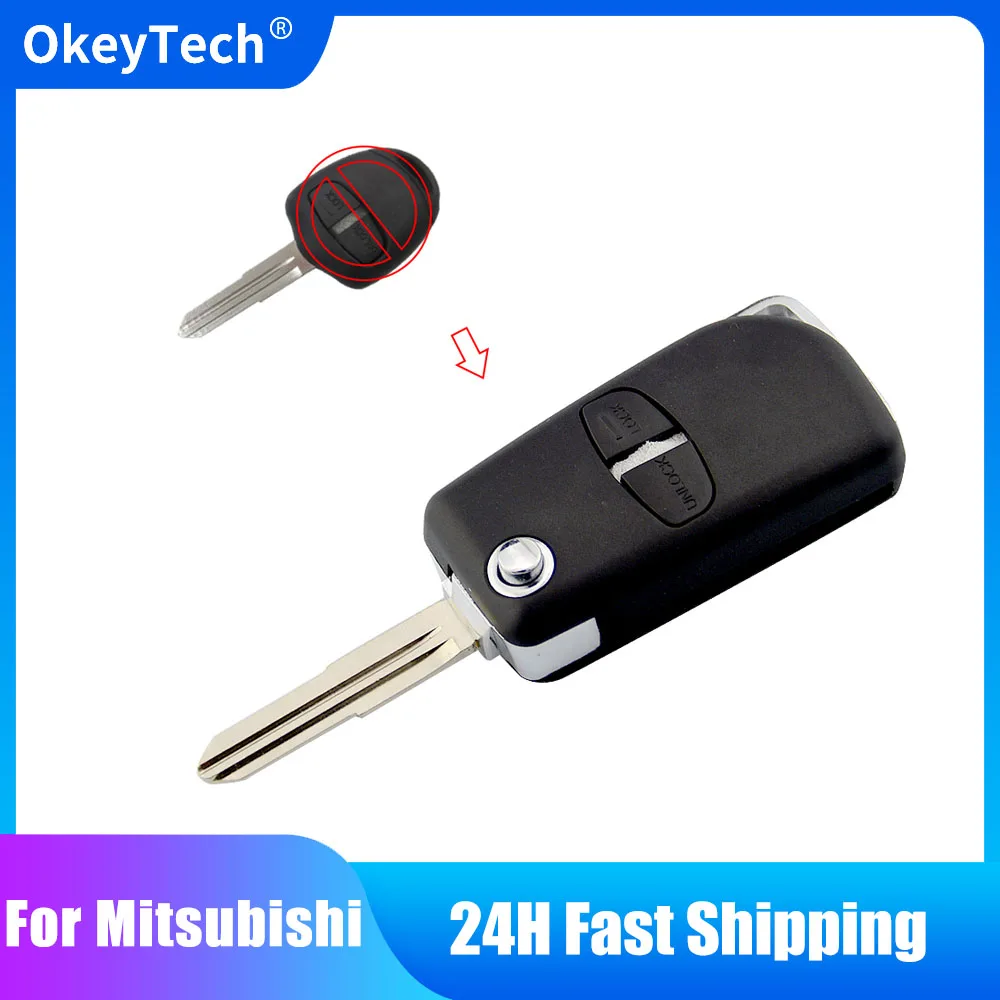 

OkeyTech 2 кнопочный раскладной складной чехол для ключа для Mitsubishi Outlander Mirage Lancer Evo Colt модифицированный чехол-брелок для дистанционного ключа