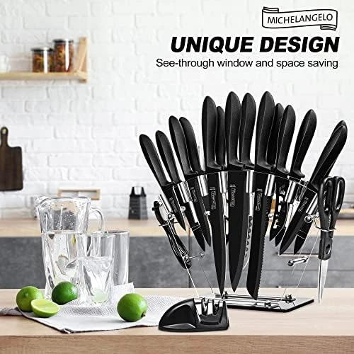 Kitchen Knife Set with Block, Super Black Knife Set, Versatile Chef Knife  Set with Knife Sharpener & Peeler, Steel Knives Nif - AliExpress