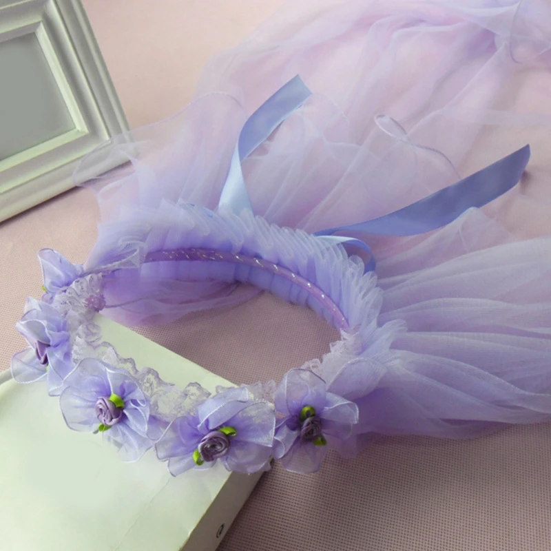 Bridal Veil Flower Girls Veil Headpieces with Pleated Flower Crown Wedding Ring Bearer Veil Long Tulle Bride Wedding Party Supplies