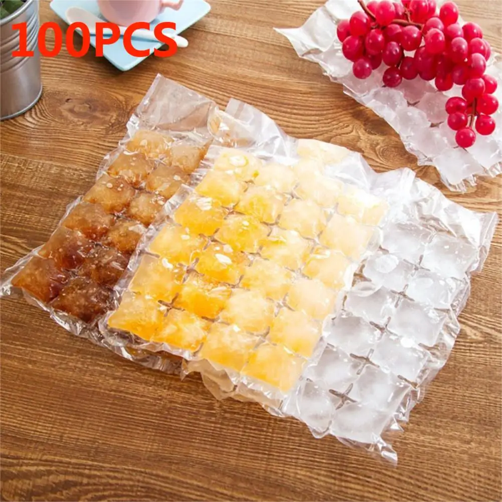 Ice Mold 10-100Pcs Disposable 24 Grids Self-Seal Food Grade Plastic Ice Cube Tray for Cocktail DIY