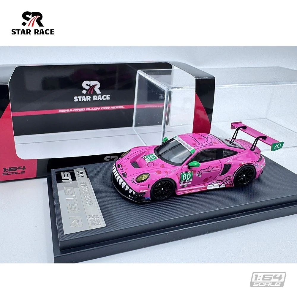 **Ready Stock**SR 1:64 STAR RACE Porche 911 GT3 Tyrannosaurus Green/Pink paint alloy car model set,Safe packaging 5
