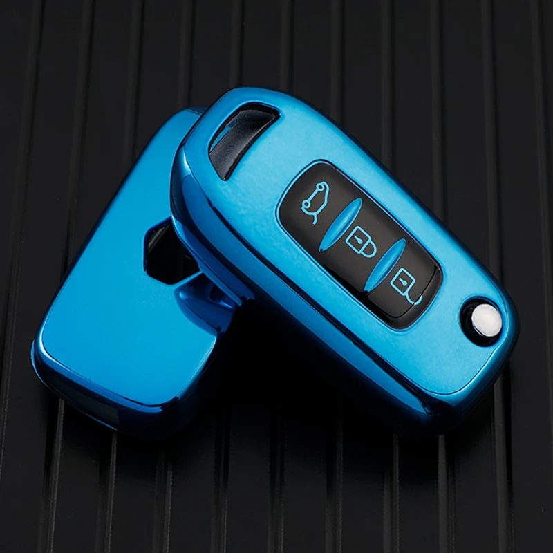Luxurious TPU Car Flip Key Case Cover & Keychain Protector