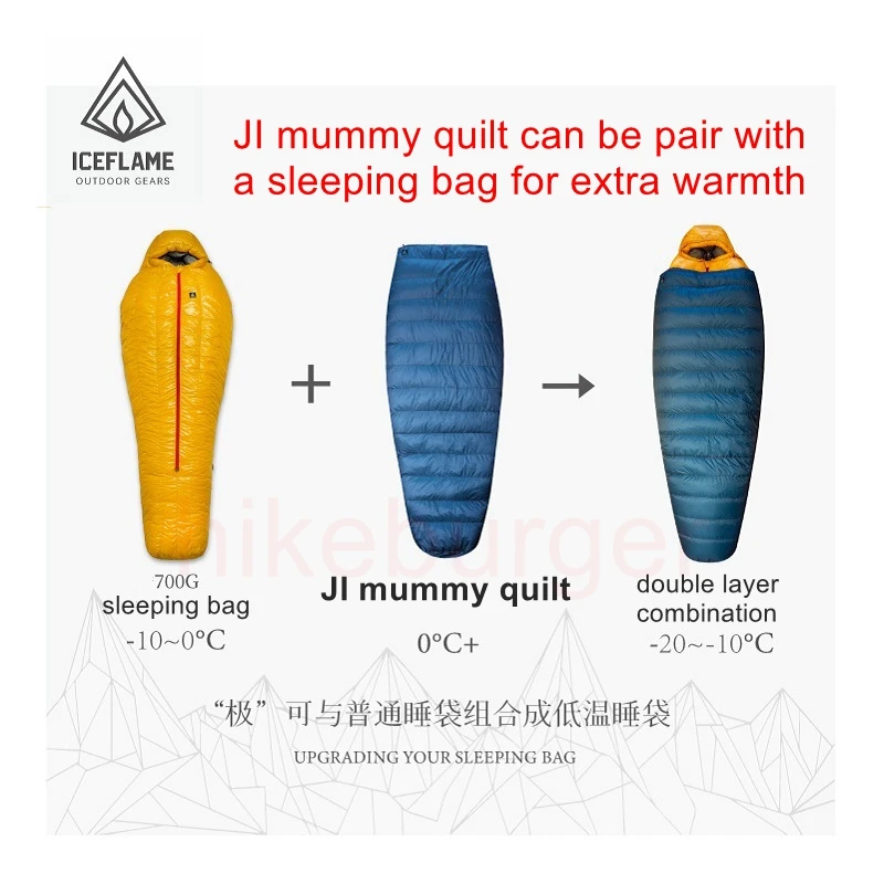 Ice Flame White Goose Down Mummy Sleeping Bag, Ultraleve Duck Mat, Underquilt para Hammock, Mochila, Camping, Caminhadas, Novo, UL