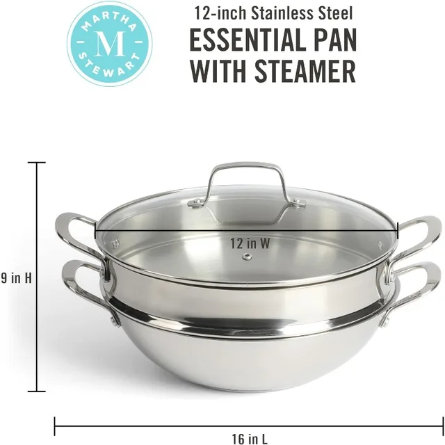 Martha Stewart Castelle 10 Piece 18/8 Stainless Steel Induction Safe Pots  and Pans Non-Toxic Cookware Set