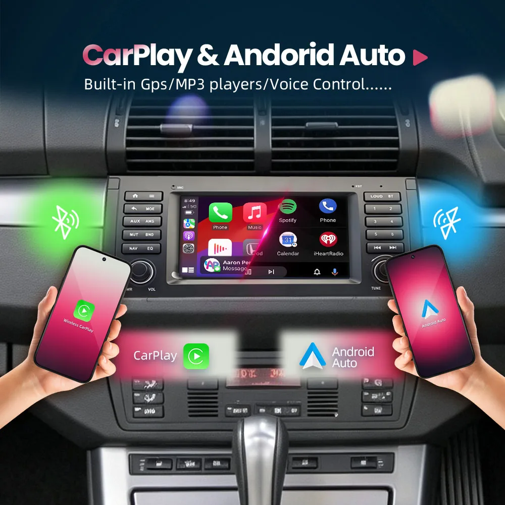 BONROAD Radio de coche de 7 pulgadas para BMW X5 E53 1999-2007, reproductor Multimedia de vídeo para coche, Apple Carplay inalámbrico, Android, RDS, DSP, navegación GPS, pantalla táctil Linux 3