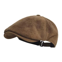 Autumn Winter Faux Leather Cap Newsboy Cap Hat Men Women Casual Beret Solid Cap PU  Leather Flat Caps Vintage 3