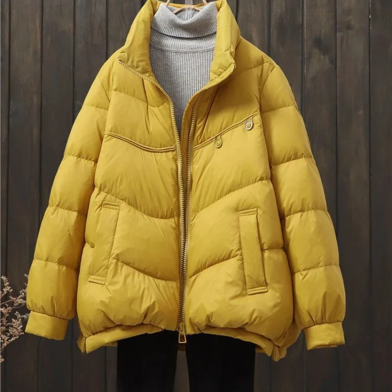 2023 New Women Down Jacket Winter Coat Female Short-length Frivolous Parkas Loose Fashion Outwear Stand Collor Cardigan Overcoat