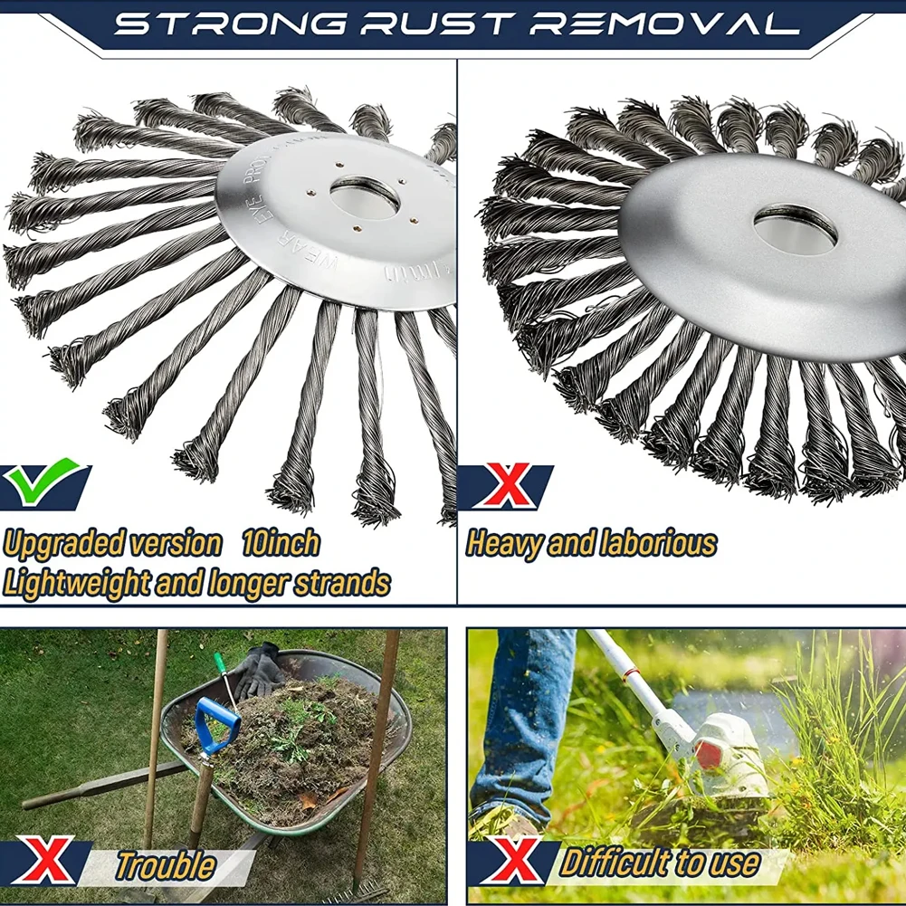 10 Inch Steel Wire Wheel Brush Universal Garden Grass Trimmer Head Removal Rust Weed Brush Cutter Head Lawn Mower Cutter