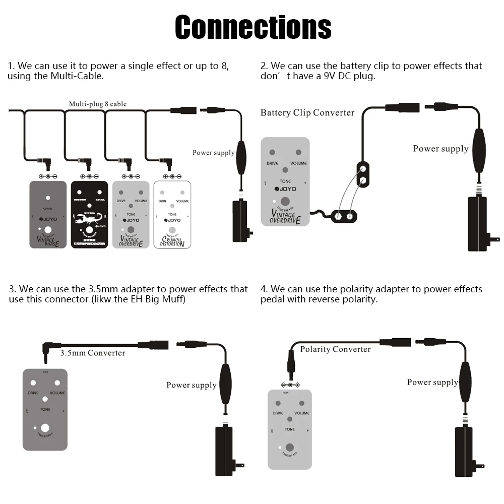 JP-03 Guitar Pedal Power Adapter DC 9V 2000mAh Output 3.5mm Converter Multi-plug