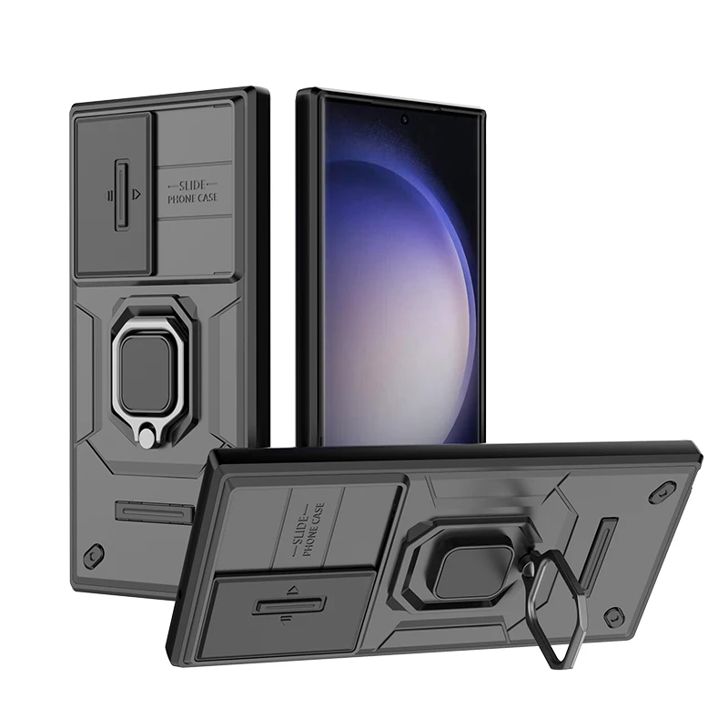 Armor Phone Case With Camera Slider Ring Stand For Samsung_voghion.com