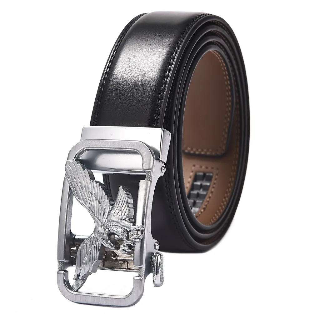 

Men's Leather Ratchet Dress Belt with Automatic Buckle Male Waistband Width:3.5cm Length:105-130cm