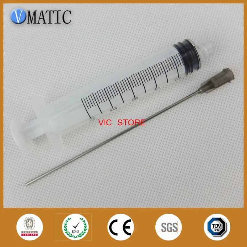 Non Sterilized 10ml/cc Plastic Syringe 16G Luer Lock Dispensing Needle Tips 9.5cm 95mm Tubing Length 10 Sets