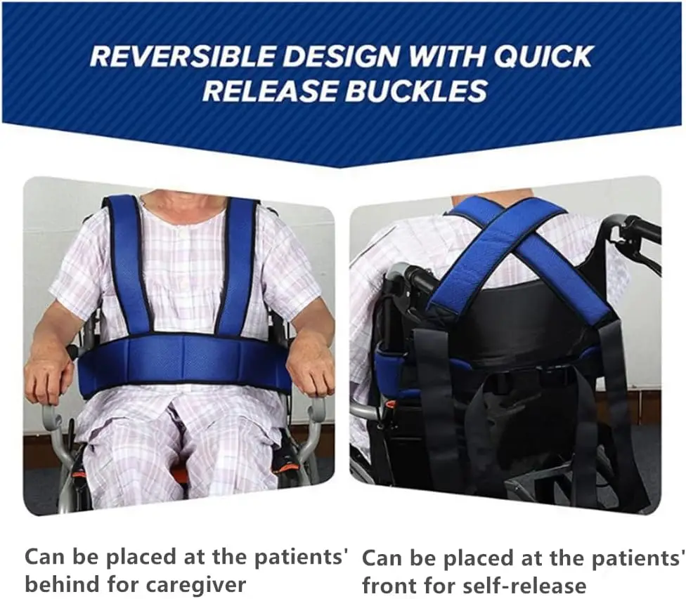 1PCS Blue Wheelchair Seat Belt Torso Support Vest Full Body Harness Prevent Tilting or Falling,Chest Waist Band Restraint Strap