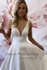 Eightale New Wedding Dresses V-Neck Appliques Lace Customized A-Line Satin Princess Bridal Gown White Ivory hochzeitskleid 2