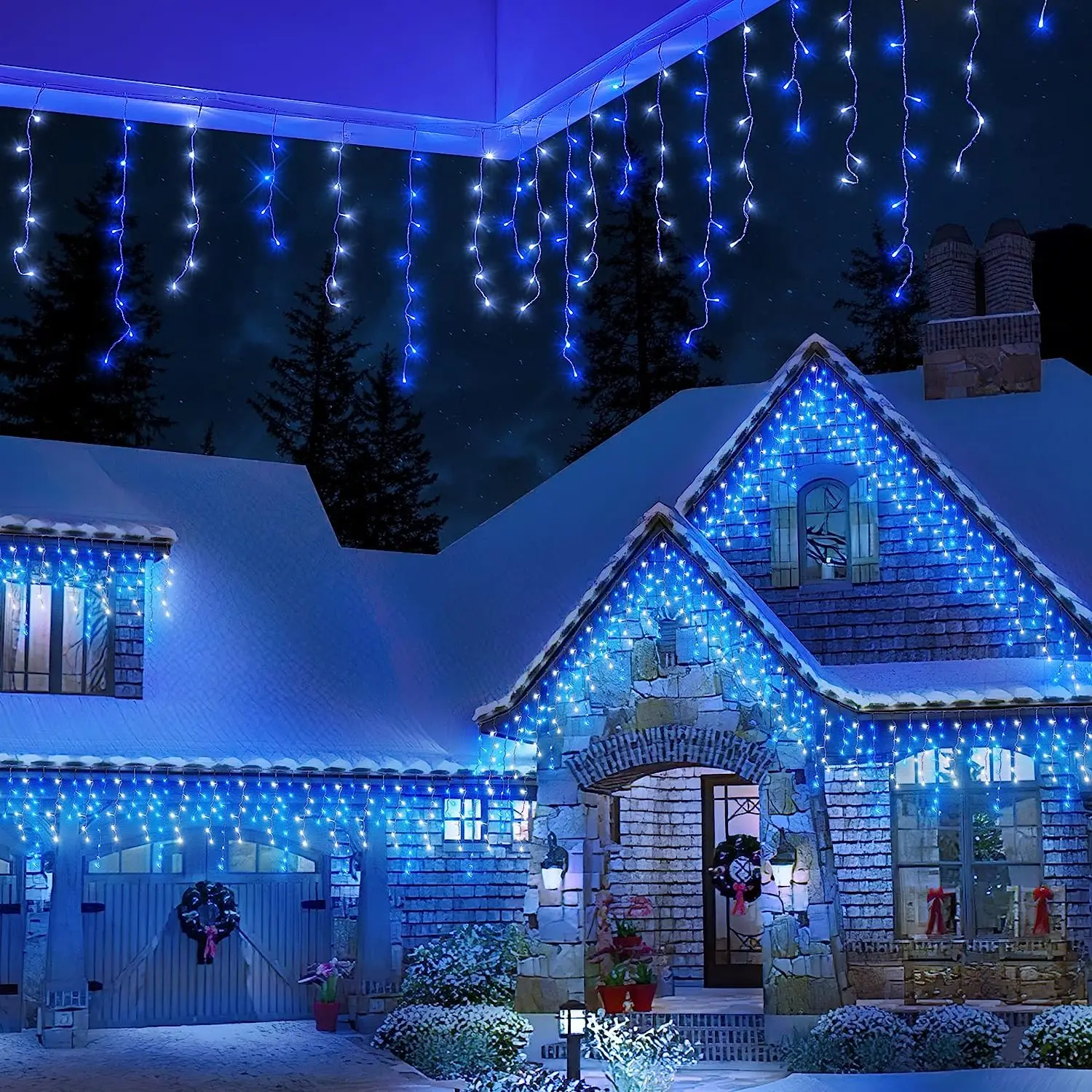 thumbnail image 1 of Luces de hadas de seguridad de 24 V, luces LED navideñas con forma de carámbano, decoraciones para exteriores, envío gratuito, 8 modos, guirnalda de calle conectada a prueba de agua, 1 of 5
