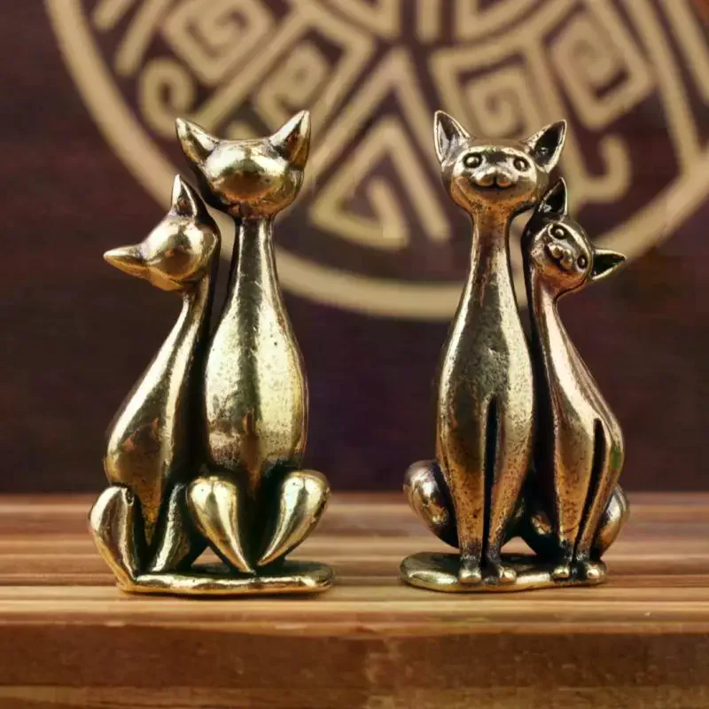 Brass Double Cat Sculpture Ornament Crafts Anime Cat Ornament Home Desktop Living Room Office Small Ornament Crafts