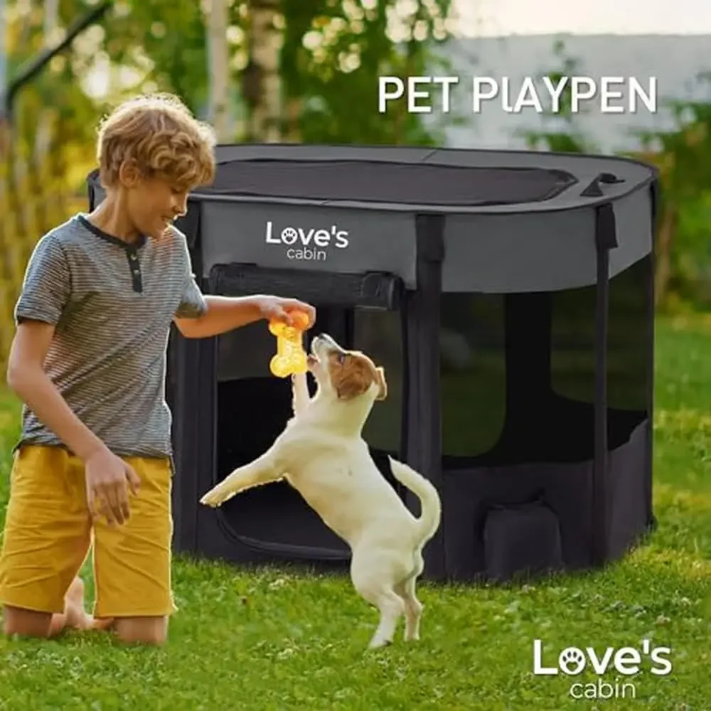 Portable Foldable Dog Playpen Crate Indoor/Outdoor Pet Exercise Kennel Easy Assembly & Storage Scratch-Resistant Mesh Zippered
